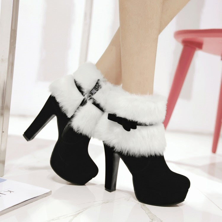 Plush Winter Boots Christmas High Heel Party Shoes