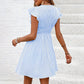 Women's Mini V Neck Flutter Sleeve Striped Smocked Waist A Line Short Summer Dress