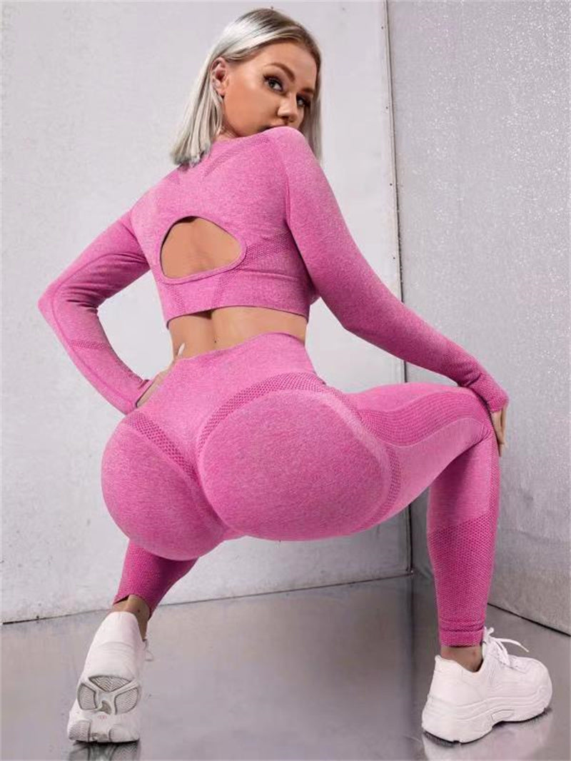 Sports Suits Long Sleeve Hollow Design Tops And Butt Lifting High Waist Seamless Fitness Leggings