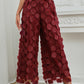 Fashionable Temperament Round Piece Design Tassel Hollowing High Waist Straight Ladies Pants