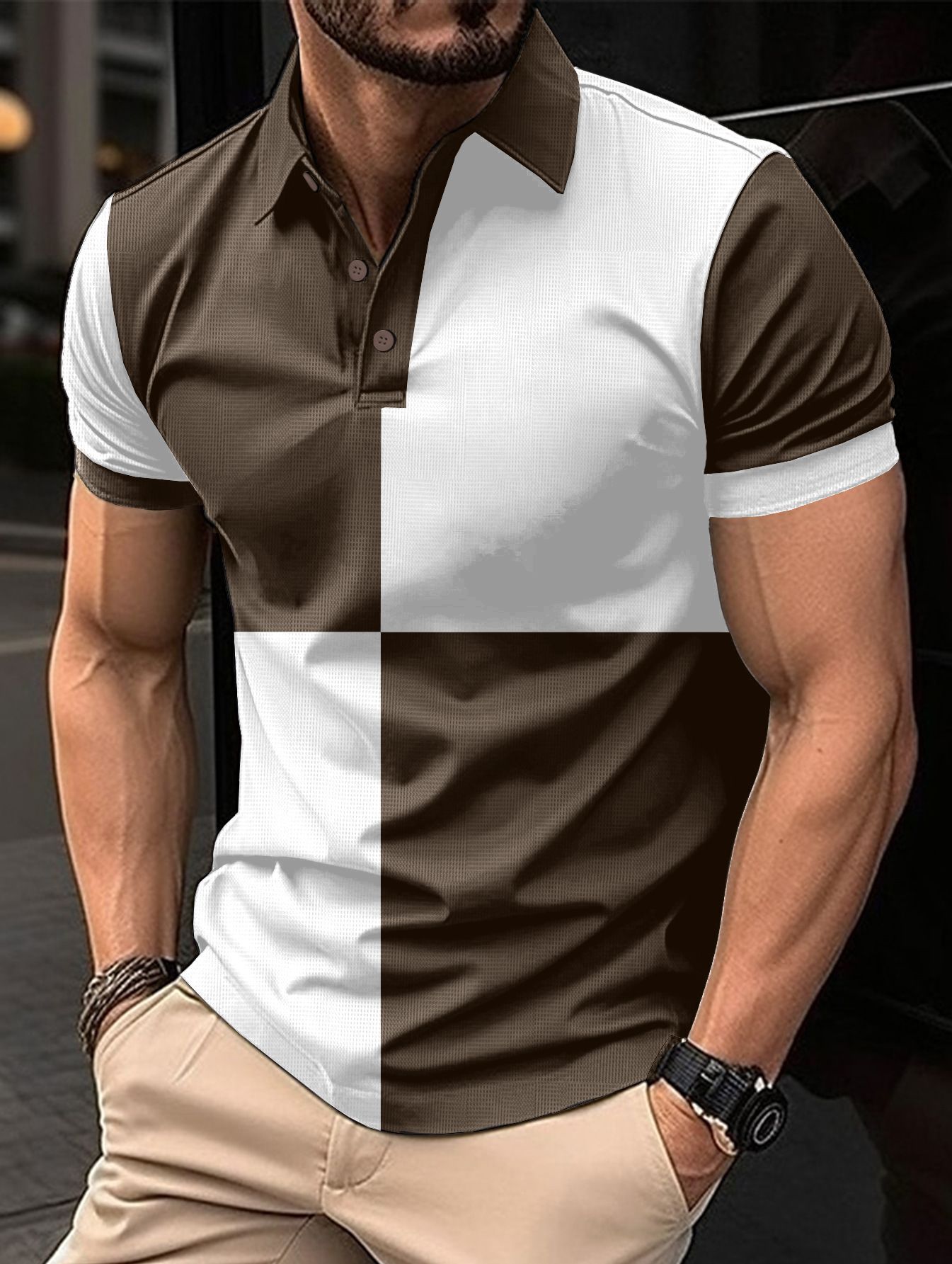 Casual Sports Short Sleeve Color Stitching Turnover Neck Polo
