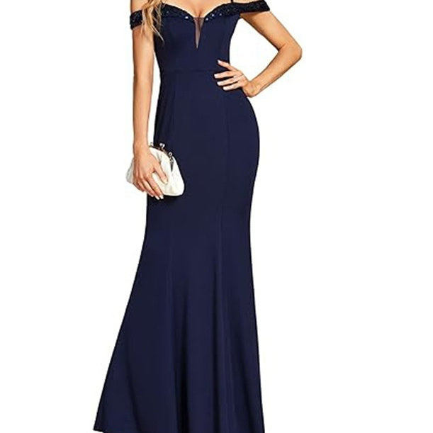 Women's Off-neck Sling Evening Long Dress