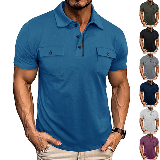 Summer Lapel Button Polo Shirt With Pockets