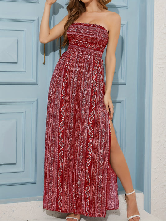 Women's Sexy Strapless Party Slit Jumpsuit