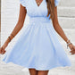 Women's Mini V Neck Flutter Sleeve Striped Smocked Waist A Line Short Summer Dress