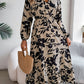 Leisure Flower Waist-controlled Long Sleeves Ruffled Dress