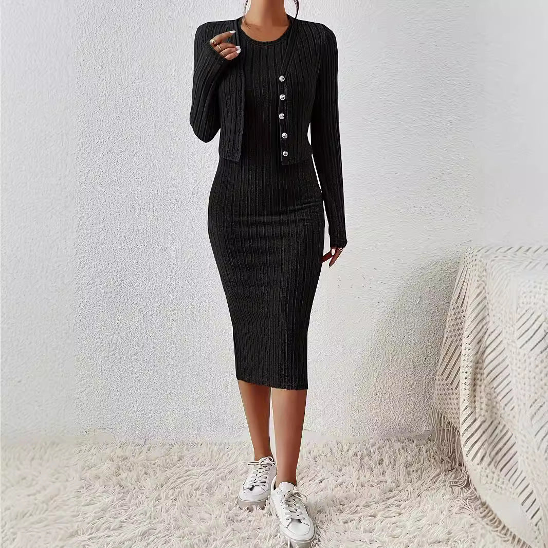 Front Button Cropped Top Slim Fit Dress