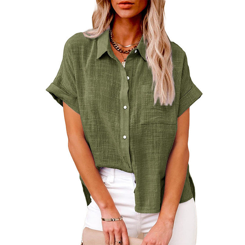 Summer Lapel Short Sleeve Shirt With Pockets