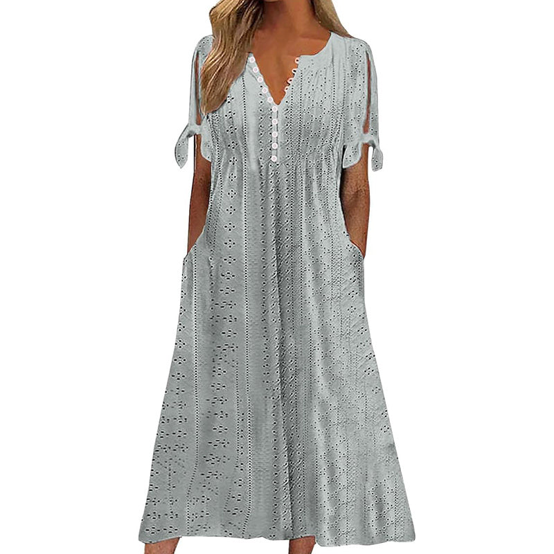 Women's Eyelet V-Neck Maxi Dress