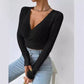 Short Deep V-neck Slim-fit Long Sleeve Knitted Sweater