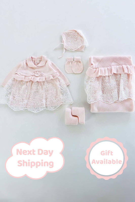 Brea Pink Knit Newborn Coming Home Set (5 Pcs)