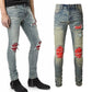 Printed Pleated Elastic Light Colored Jeans For Men