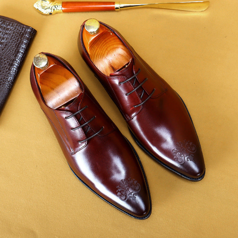 Men's Breathable Leather Pointed Carved Business Formal Shoes