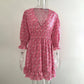 Floral Deep V Neck Smocked Elastic Waist Casual A-Line Swing Mini Dress