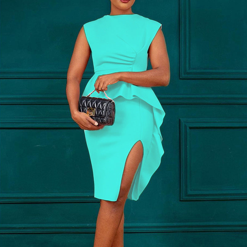 Women's Elegant Ruffle Sleeveless Bodycon Dress