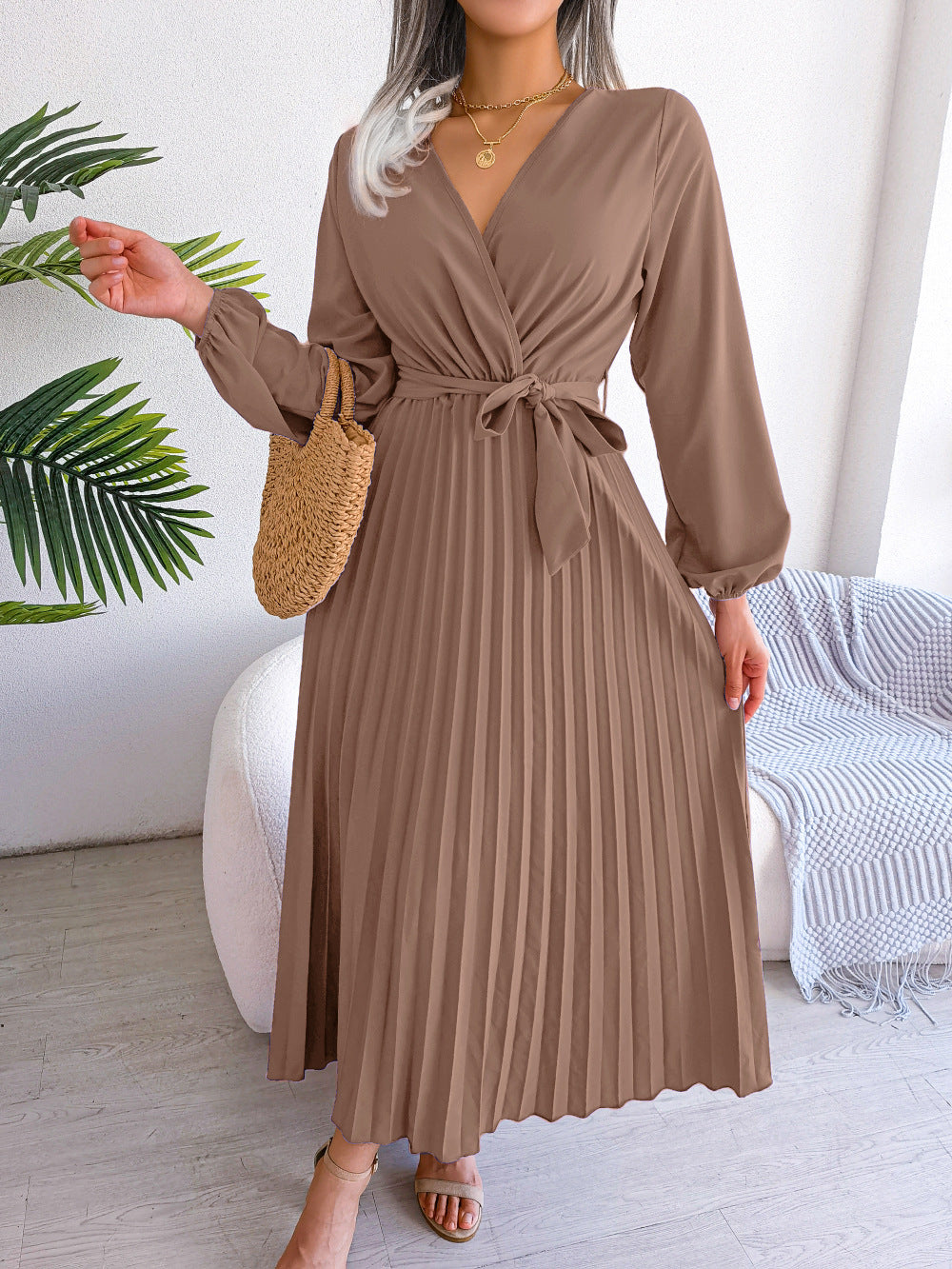 Fashion Elegant Cross Pleated Maxi Dress