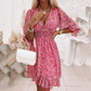 Floral Deep V Neck Smocked Elastic Waist Casual A-Line Swing Mini Dress