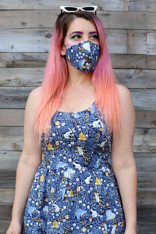 Busy Bees/Blue Gingham Mask