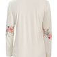 White Buttoned Rose Print Long Sleeve T-shirt
