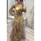 Mesh Tie-dye Printed Off-shoulder Slit Dress