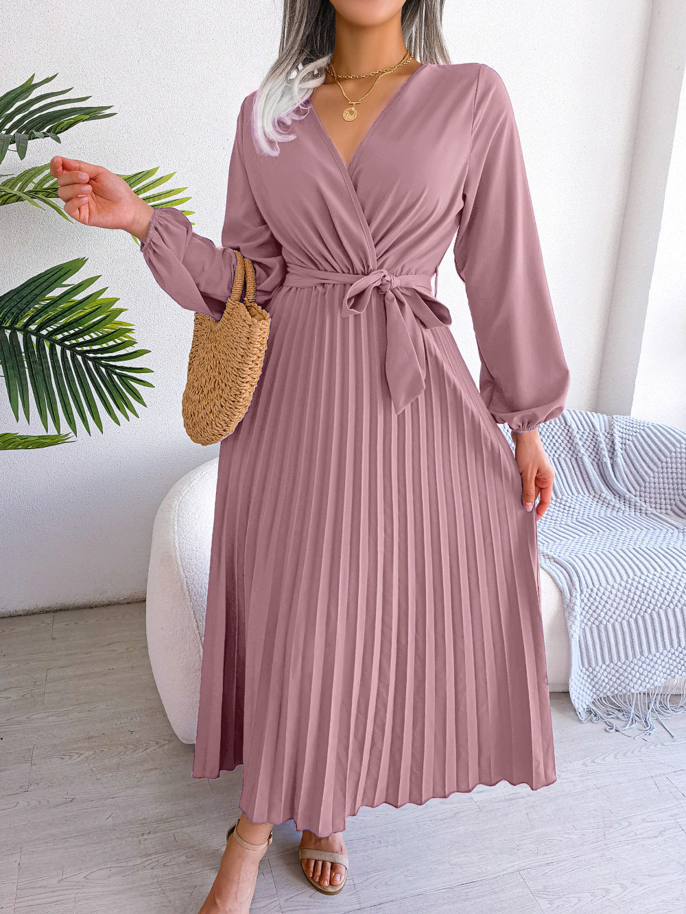 Fashion Elegant Cross Pleated Maxi Dress