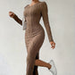 Women's Crew Neck Long Sleeve Ribbed Dress