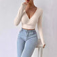 Short Deep V-neck Slim-fit Long Sleeve Knitted Sweater
