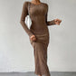 Women's Crew Neck Long Sleeve Ribbed Dress