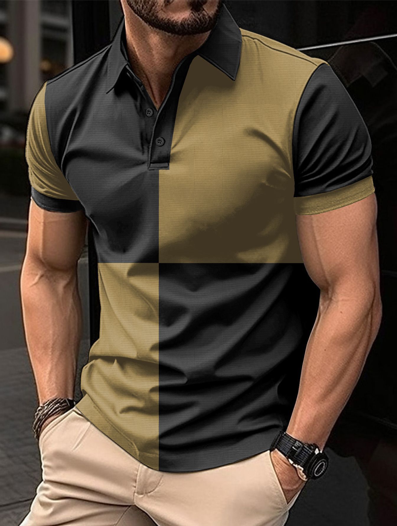 Casual Sports Short Sleeve Color Stitching Turnover Neck Polo