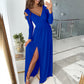 Long-sleeved V-neck Solid Color Hem Dress With Slits