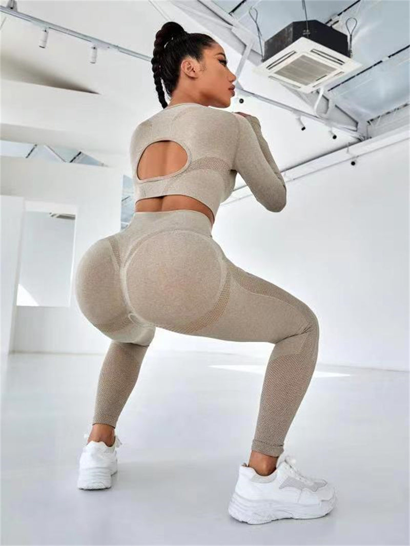 Sports Suits Long Sleeve Hollow Design Tops And Butt Lifting High Waist Seamless Fitness Leggings