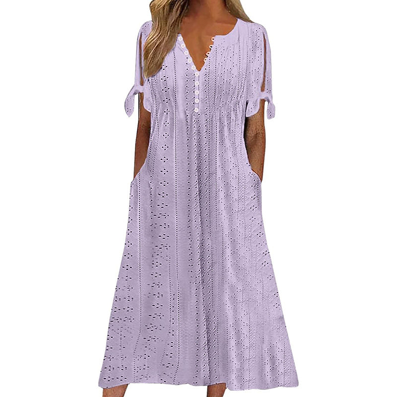 Women's Eyelet V-Neck Maxi Dress