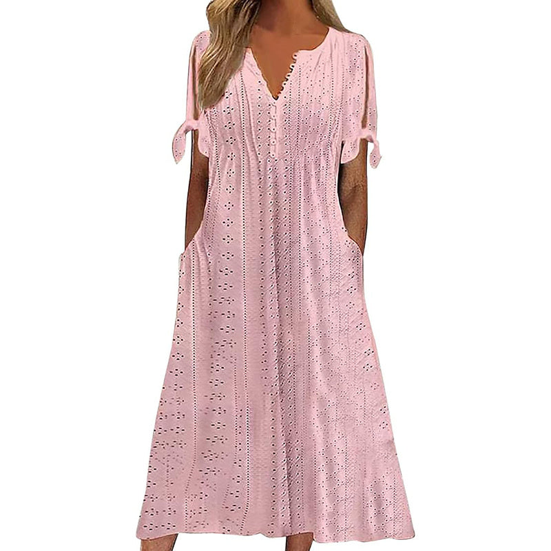 Women's Eyelet V-Neck Maxi Dress