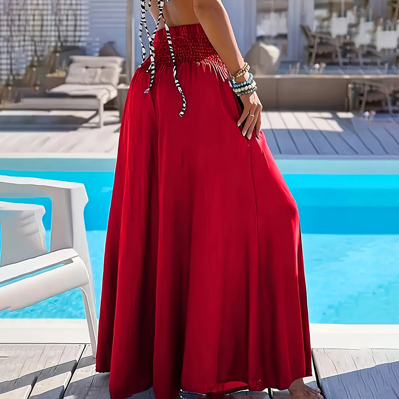 Long Pants High Waist Wide Leg Stretchy Loose Fit Casual Trousers