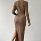 Women's Crew Neck Long Sleeve Ribbed Dress