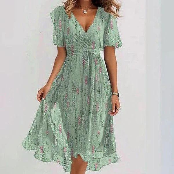 Chiffon Printed Short Sleeve Dress
