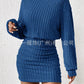 Long Sleeve High Neck Ribbing Woolen Knit Suit