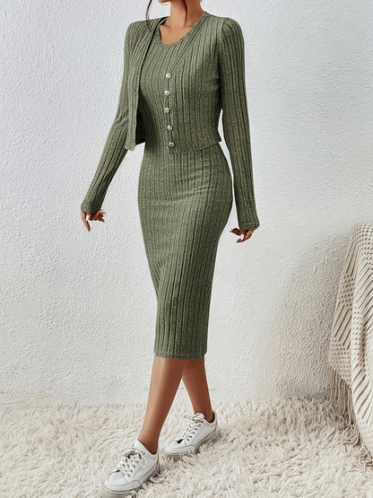 Front Button Cropped Top Slim Fit Dress