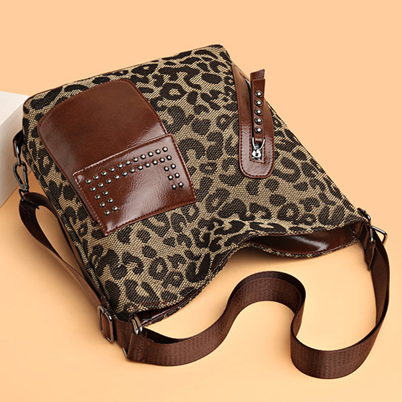 Women Fashion Rivet Design Leopard Shoulder Bags