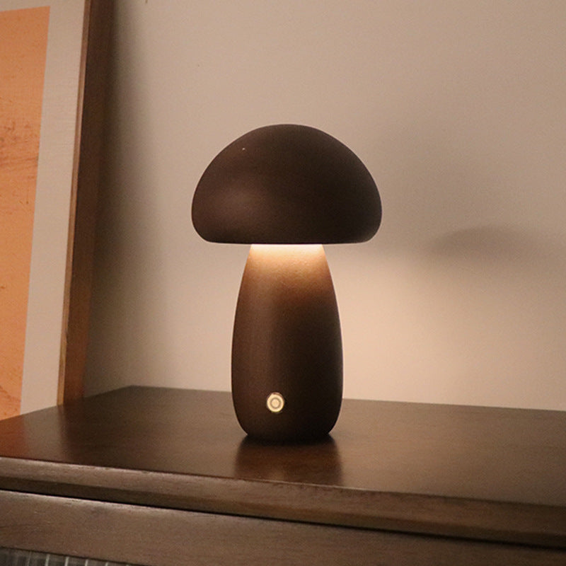 Wooden Cute Mushroom LED Night Light With Touch