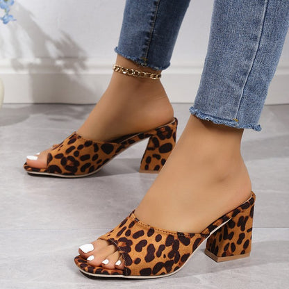 Leopard Square Toe Sandals