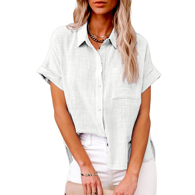 Summer Lapel Short Sleeve Shirt With Pockets