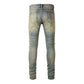 Printed Pleated Elastic Light Colored Jeans For Men