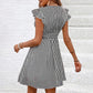 Women's Mini V Neck Flutter Sleeve Striped Smocked Waist A Line Short Summer Dress