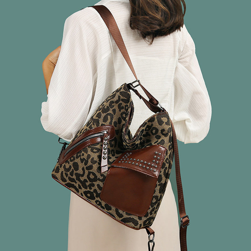 Women Fashion Rivet Design Leopard Shoulder Bags
