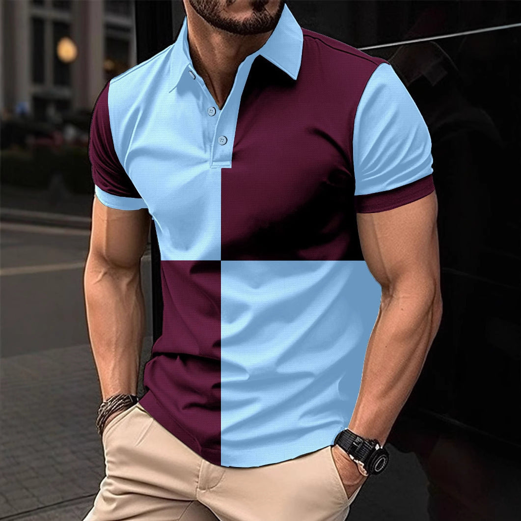 Casual Sports Short Sleeve Color Stitching Turnover Neck Polo
