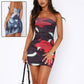 Tube Top Printed Pleated Hip Wrap Short Dress