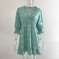 Floral Deep V Neck Smocked Elastic Waist Casual A-Line Swing Mini Dress