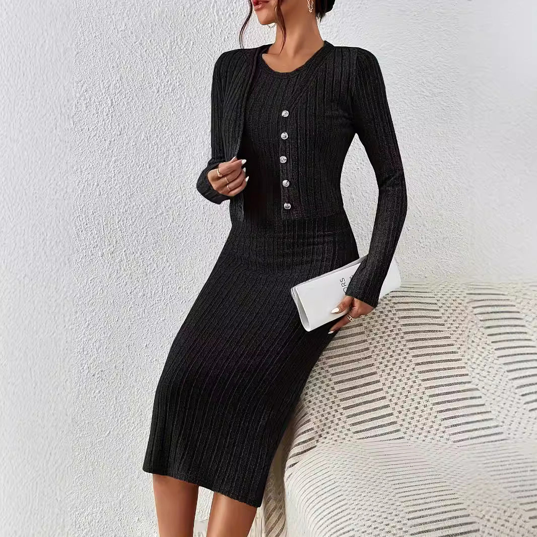 Front Button Cropped Top Slim Fit Dress