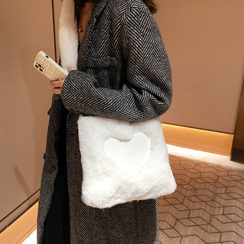 Love Winter Plush Shoulder Bags For Women